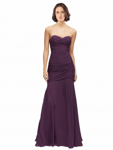 Full Length Chiffon Bridesmaid Dress with Sweetheart Neckline and Ruffles for Sale