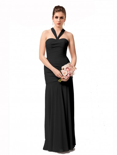 Long Halter Chiffon Bridesmaid Dress with Dropped Waist for Sale