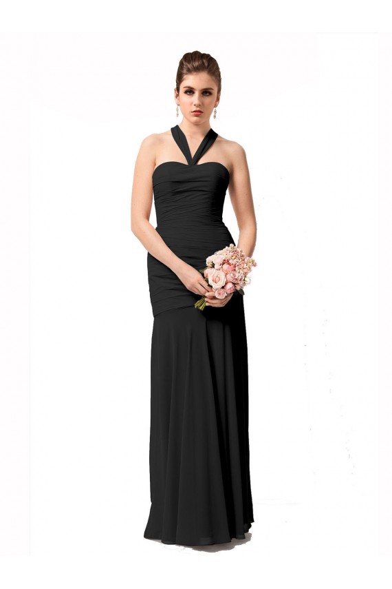Long Halter Chiffon Bridesmaid Dress with Dropped Waist for Sale