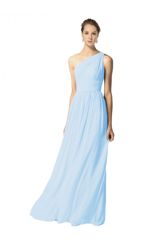 One Shoulder Long Chiffon Bridesmaid Dress with Shirred Bodice and Front Keyhole for Sale