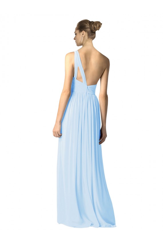 One Shoulder Long Chiffon Bridesmaid Dress with Shirred Bodice and Front Keyhole for Sale