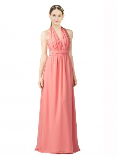 Shirred Bodice Full Length Long Chiffon Bridesmaid Dress for Sale