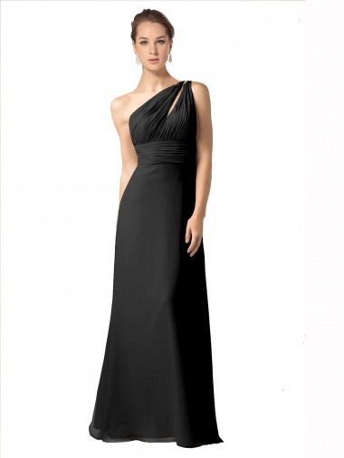 One Shoulder Full Length Chiffon Bridesmaid Dress with Shirred Bodice for Sale