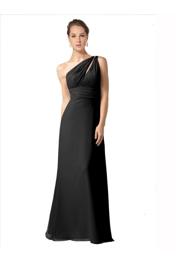 One Shoulder Full Length Chiffon Bridesmaid Dress with Shirred Bodice for Sale