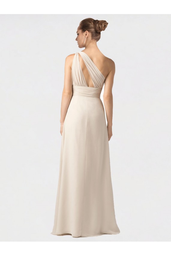 One Shoulder Full Length Chiffon Bridesmaid Dress with Shirred Bodice for Sale