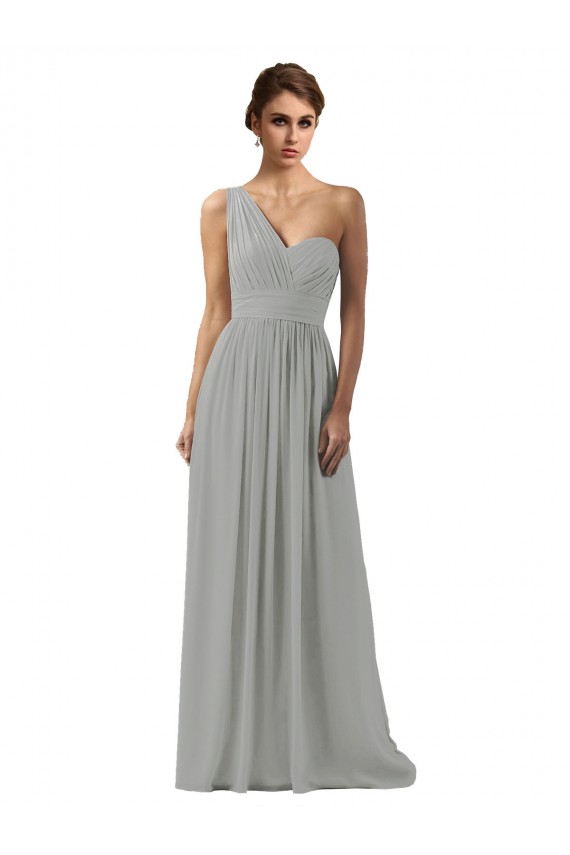 Ruffled One Shoulder Floor Length Long Chiffon Bridesmaid Dress for Sale