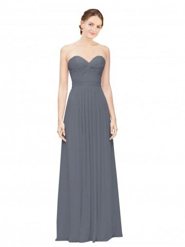 Twisted Waist Pleats Sweetheart Long Chiffon Bridesmaid Dress for Sale