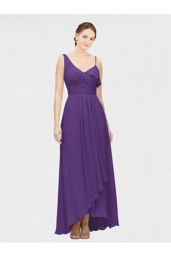 One Shoulder High Low Chiffon Bridesmaid Dress with Wrap Waist for Sale