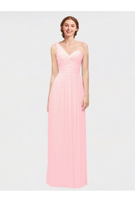 One Shoulder Twisted Waist Sweetheart Chiffon Bridesmaid Dress for Sale