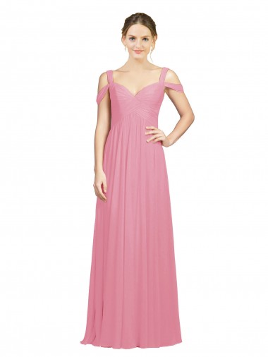 Sweetheart Long Chiffon Bridesmaid Dress with Off the Shoulder Straps for Sale