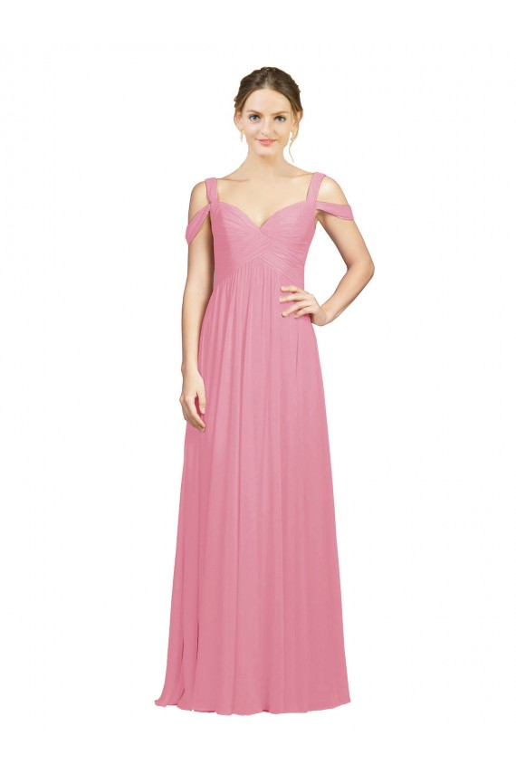 Sweetheart Long Chiffon Bridesmaid Dress with Off the Shoulder Straps for Sale
