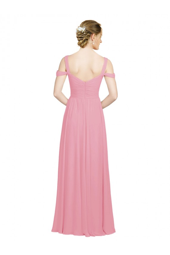 Sweetheart Long Chiffon Bridesmaid Dress with Off the Shoulder Straps for Sale