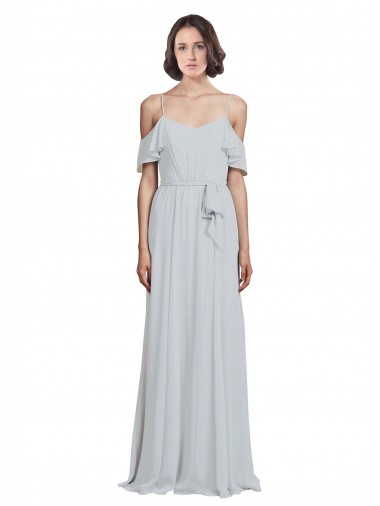 Off the Shoulder Spaghetti Strap Long Chiffon Bridesmaids Dress for Sale