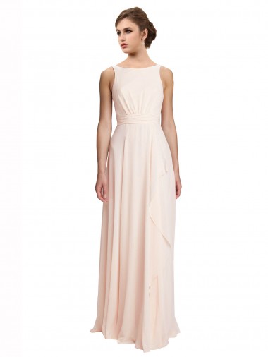 High Neck Chiffon Bridesmaid Dress with Deep V-Back and Cascading Skirt for Sale