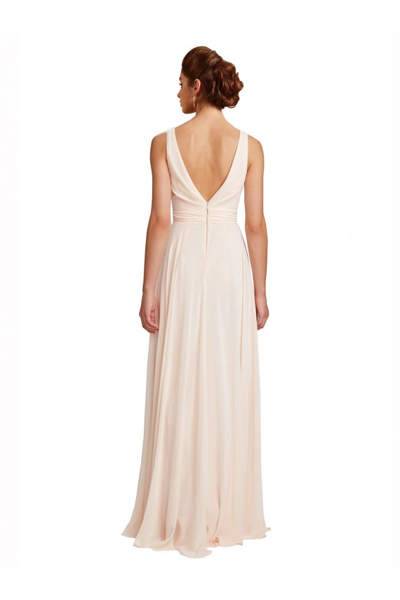 High Neck Chiffon Bridesmaid Dress with Deep V-Back and Cascading Skirt for Sale