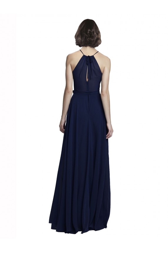 High Neckline Floor Length Chiffon Bridesmaid Dress with Belt for Sale