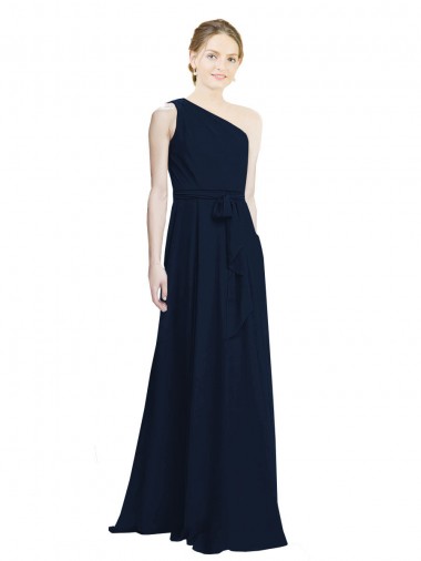 Long Chiffon Bridesmaid Dress with One Shoulder Neckline And Belt for Sale