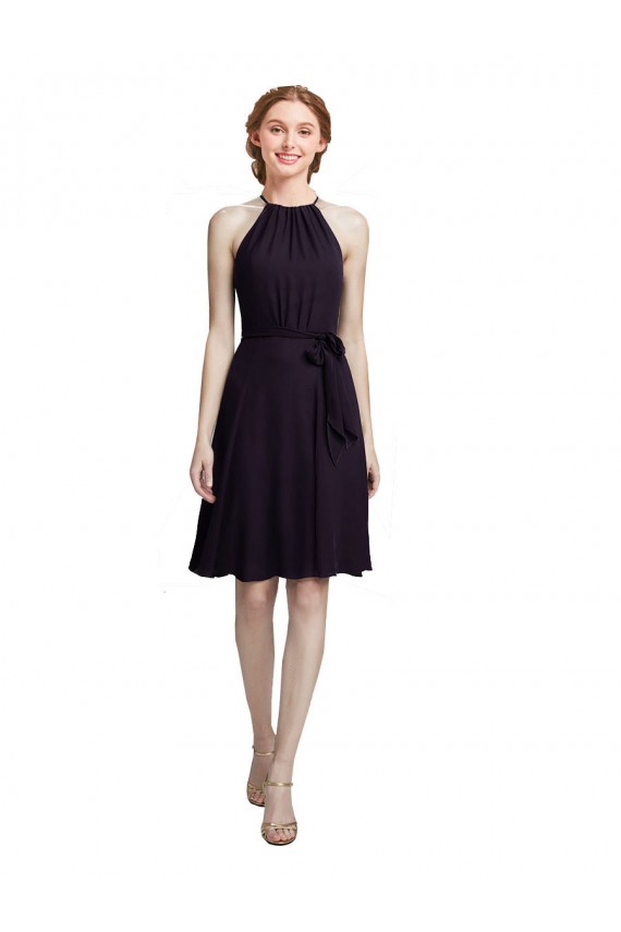 Short Knee Length High Neck Chiffon Bridesmaids Dress for Sale