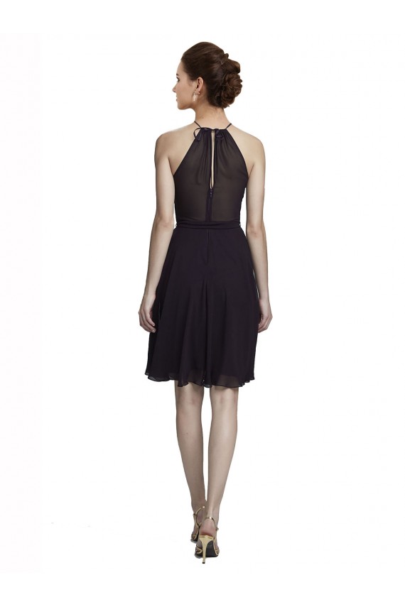 Short Knee Length High Neck Chiffon Bridesmaids Dress for Sale