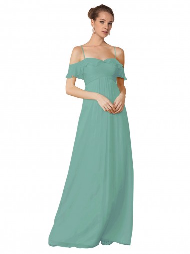 Hand-Ruched Chiffon Bridesmaid Dress with Flutter Sleeves for Sale