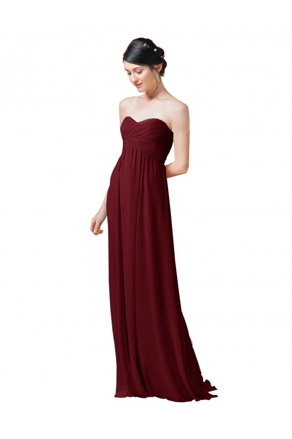 Hand-Ruched Sweetheart Long Chiffon Bridesmaid Dress for Sale