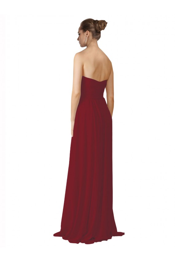 Hand-Ruched Sweetheart Long Chiffon Bridesmaid Dress for Sale