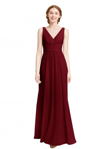 Long Chiffon V-Neck Bridesmaids Dress with Double Strap for Sale