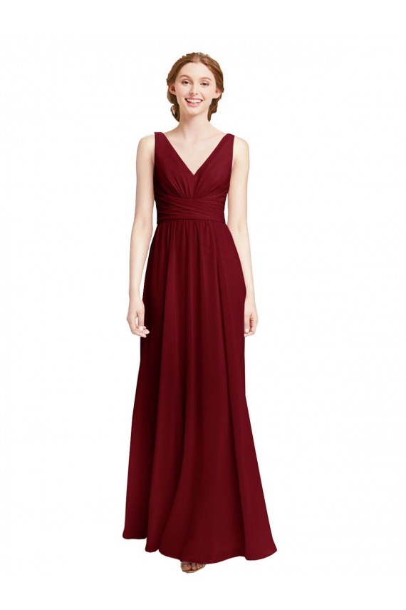 Long Chiffon V-Neck Bridesmaids Dress with Double Strap for Sale