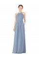 Fitted Long High Halter Neck Chiffon Bridesmaid Dress with Keyhole Back for Sale