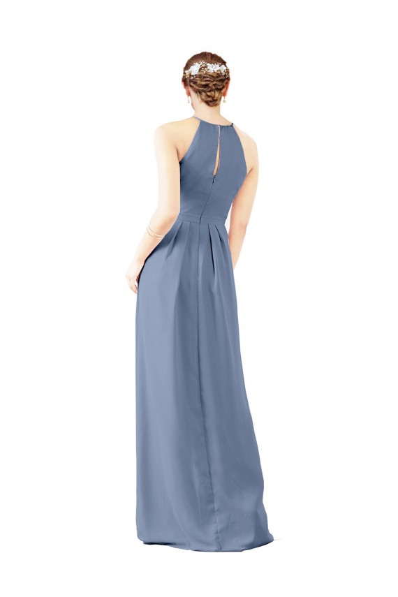 Fitted Long High Halter Neck Chiffon Bridesmaid Dress with Keyhole Back for Sale