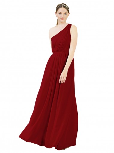 Draped One Shoulder Long Floor Length Chiffon Bridesmaid Dress for Sale
