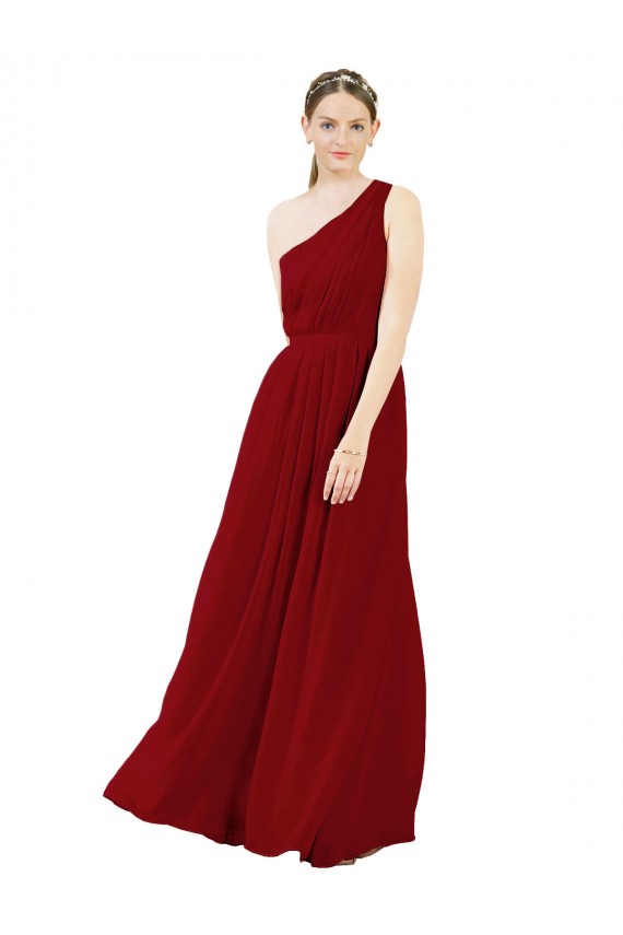 Draped One Shoulder Long Floor Length Chiffon Bridesmaid Dress for Sale