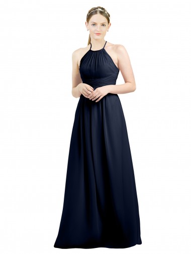 Halter High Neck Long Chiffon Bridesmaid Dress with Open Back for Sale