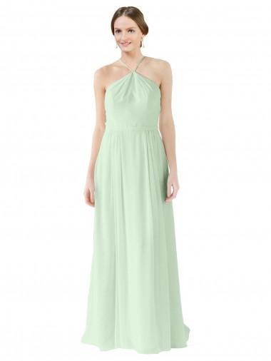 Front halter Neckline and Deep Back Long Chiffon Bridesmaid Dress for Sale