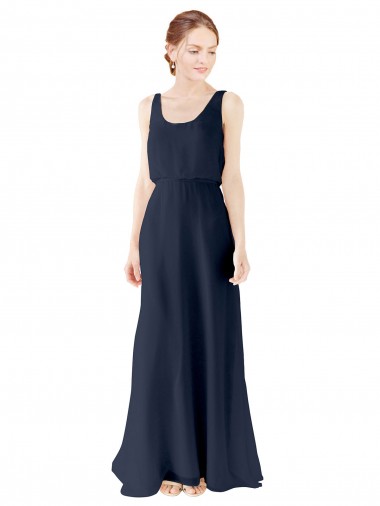 Scoop Neckline Fitted Long Chiffon Bridesmaid Dress Open Back for Sale