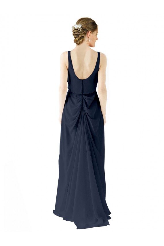 Scoop Neckline Fitted Long Chiffon Bridesmaid Dress Open Back for Sale