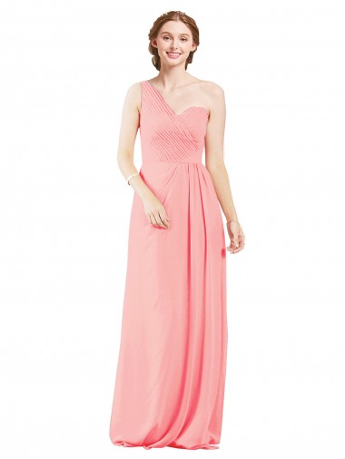 One Shoulder Sweetheart Neckline Long Chiffon Bridesmaid Dress for Sale