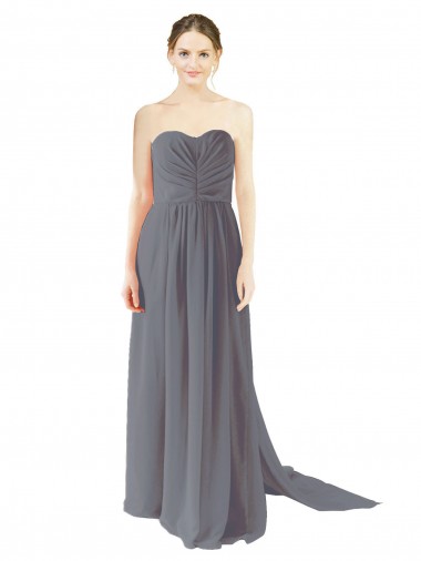 Long Chiffon Bridesmaid Dress with Sweetheart Neckline and Flowing Back for Sale