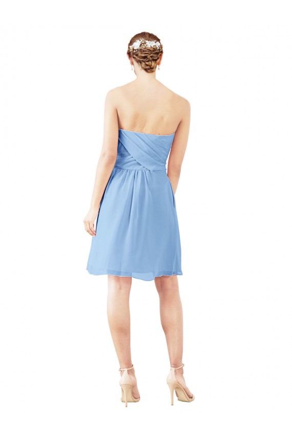 Short Knee Length Chiffon Cocktail Bridesmaid Dress with Twisted Strapless Sweetheart Neckline for Sale