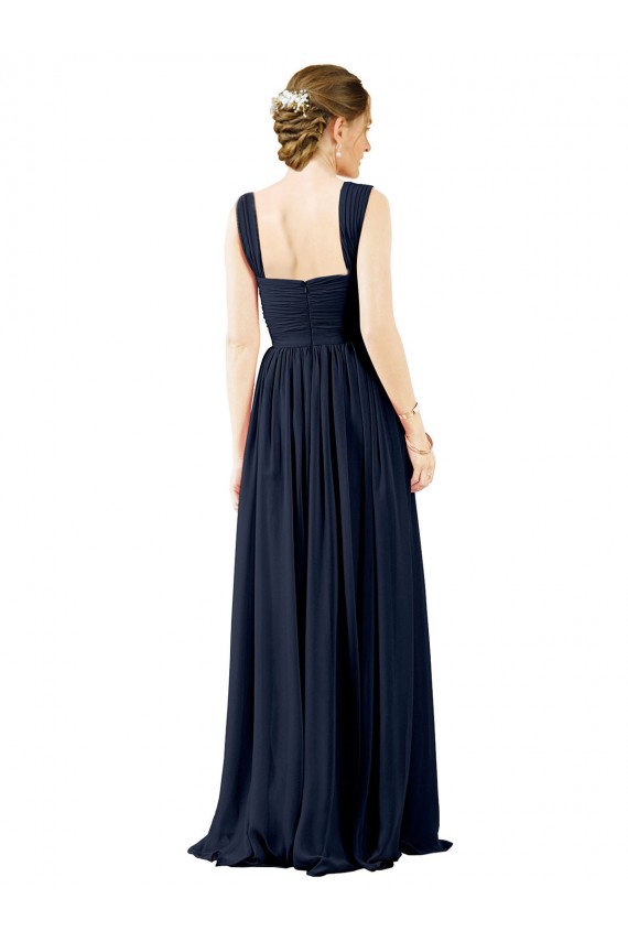 Square Neckline Sexy Open Back Long Chiffon Bridesmaid Dress for Sale