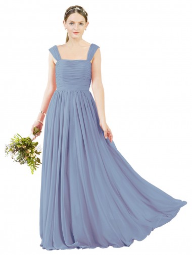 Square Neckline Sexy Open Back Long Chiffon Bridesmaid Dress for Sale