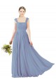 Square Neckline Sexy Open Back Long Chiffon Bridesmaid Dress for Sale