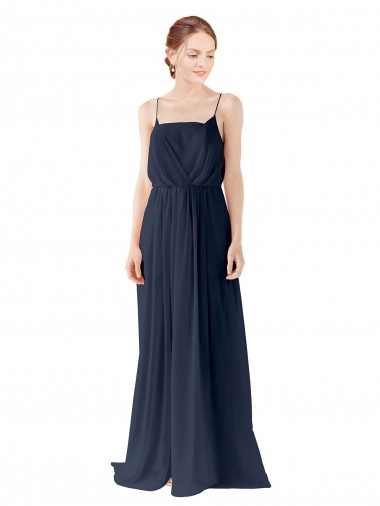 Spaghetti Straps Open Back Long Chiffon Bridesmaid Dress for Sale
