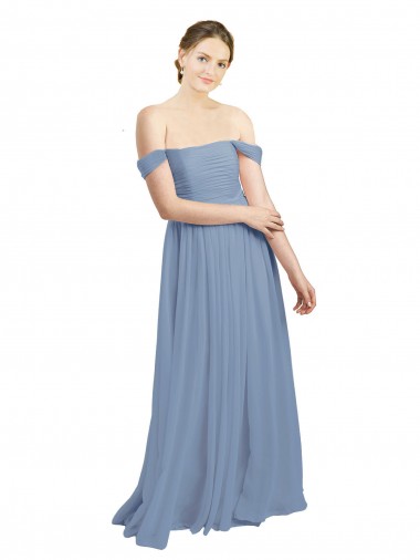 Long Floor Length Chiffon Bridesmaid Dress with Fluttering Off the Shoulder Straps for Sale