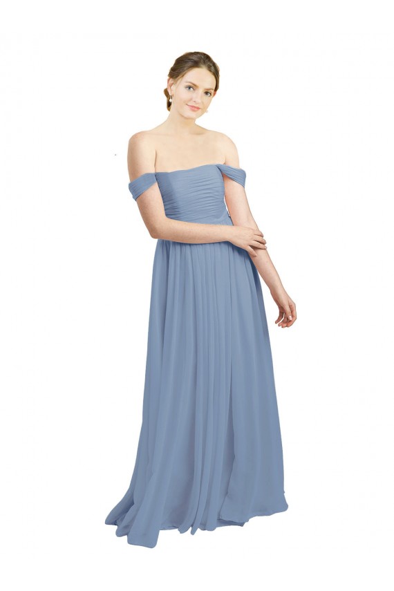 Long Floor Length Chiffon Bridesmaid Dress with Fluttering Off the Shoulder Straps for Sale