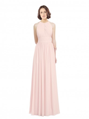 Sleeveless Chiffon High Neck Bridesmaid Dress with Diagonal Pleats for Sale