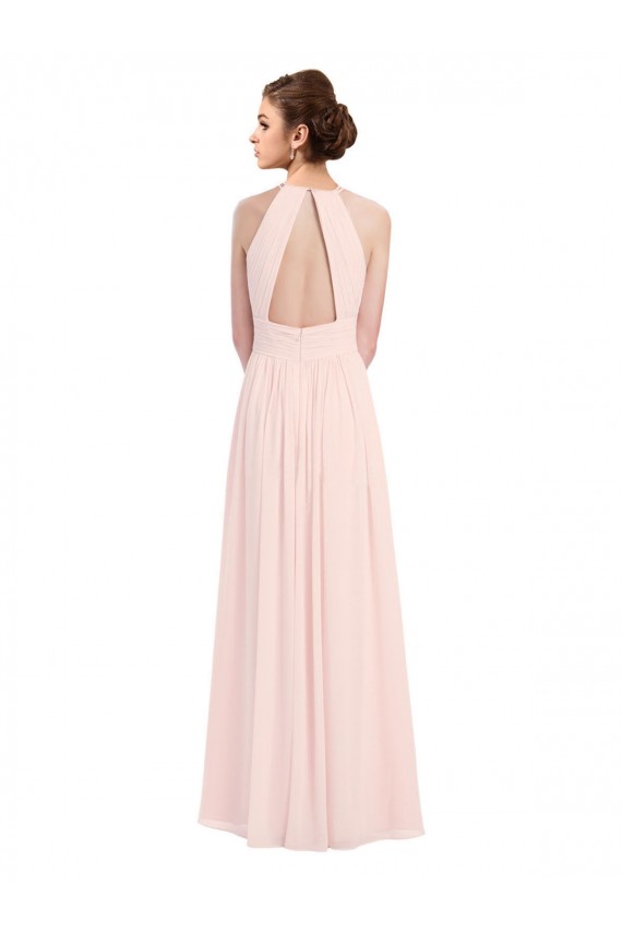 Sleeveless Chiffon High Neck Bridesmaid Dress with Diagonal Pleats for Sale