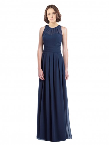 Chiffon High Neck Sleeveless Bridesmaid Dress with Pleats for Sale