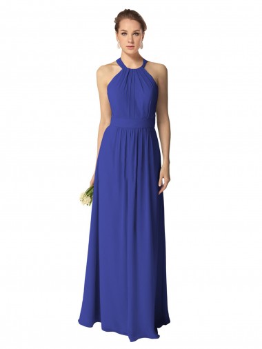 Long Full Length Chiffon Halter Bridesmaid Dress for Sale
