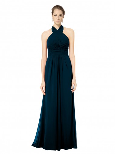 Keyhole Back Long Chiffon Halter Dress with Halter Straps Cross Neck for Sale